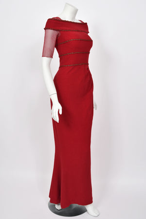 2010 Chanel by Karl Lagerfeld 'Coco on the Lido' Ruby Red Silk-Wool Hourglass Gown