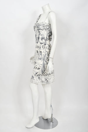 2006 John Galliano Documented Newspaper Print Silk Chiffon Bias-Cut Slip Dress