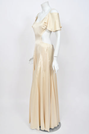2004 Alexander McQueen 'Deliverance' Collection Ivory Silk Cut-Out Backless Jumpsuit