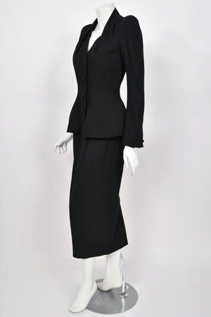 1995 John Galliano 'Dolores' Collection Runway Black Wool Jacket Hourglass Suit