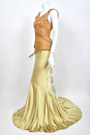 2016 Maison Margiela by John Galliano Runway Champagne Satin Breastplate Backless Bias-Cut Gown
