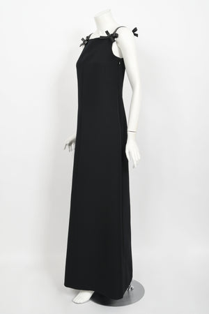 1969 André Courrèges Black Vinyl-Bows Minimalist Space-Age Mod Gown