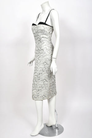 2003 Dolce & Gabbana Metallic Silver Brocade Built-In Bra Hourglass Corset Dress