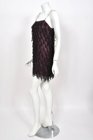 1998 Versace Runway Purple & Black 'Petal' Silk Chiffon Crystal-Straps Mini Dress