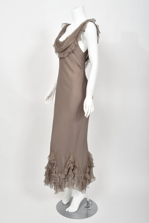 2006 Christian Dior by John Galliano Smoky Silk Tiered Ruffle Bias-Cut Gown