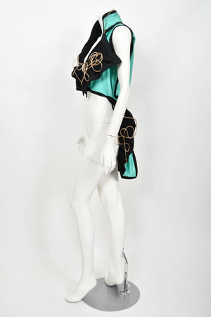 1991 John Galliano Documented Runway Black & Blue Military Inspired Cropped Vest
