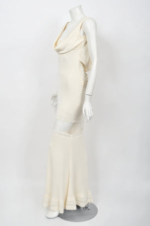 1998 John Galliano Documented Runway Ivory Stretch Knit Sheer Bias-Cut Backless Gown