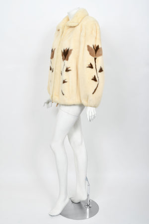 1980's Balenciaga Couture 'Butterflies & Flowers' Printed Mink Fur Bomber Jacket