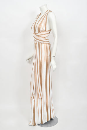 2002 Christian Dior by John Galliano Striped Stretch Knit Low-Plunge Gown