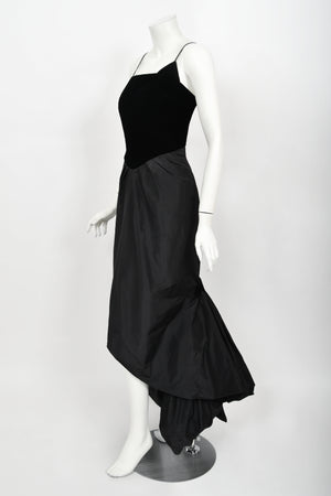 1958 Philip Hulitar 'Old Hollywood' Black Silk & Velvet Hourglass Fishtail Dress