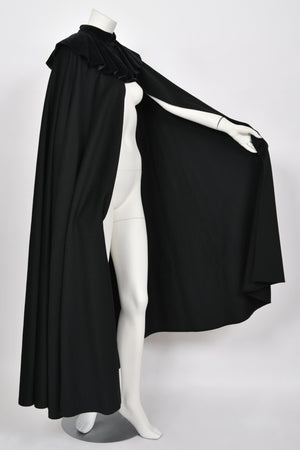 1983 Christian Dior Haute Couture Black Wool & Silk-Velvet Full Length Cape