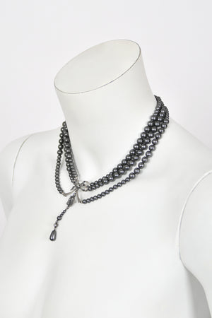 2007 Christian Dior by John Galliano Couture Runway Gunmetal Pearl Necklace & Chandelier Earrings