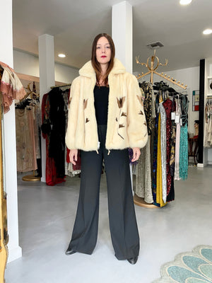 1980's Balenciaga Couture 'Butterflies & Flowers' Printed Mink Fur Bomber Jacket