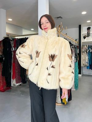 1980's Balenciaga Couture 'Butterflies & Flowers' Printed Mink Fur Bomber Jacket