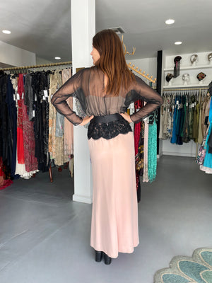 1986 Oscar de la Renta Documented Runway Black Sheer Chiffon & Pink Silk Gown