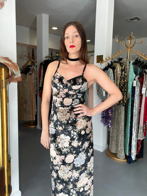 1997 Dolce & Gabbana Floral Stretch Velvet Cut-Out Bustier Slip Dress with Tags