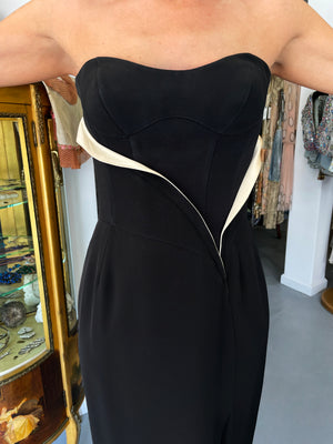 1999 Thierry Mugler Black & Ivory Strapless Bustier Hourglass High-Slit Gown
