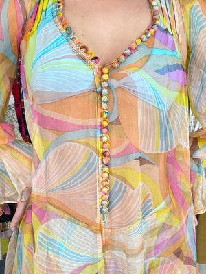 1967 Jean Muir Documented Psychedelic Op-Art Sheer Silk Tunic Mini Dress & Pants