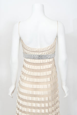 2007 Valentino Documented Runway Ivory Sheer-Illusion Silk & Tulle Pleated Gown