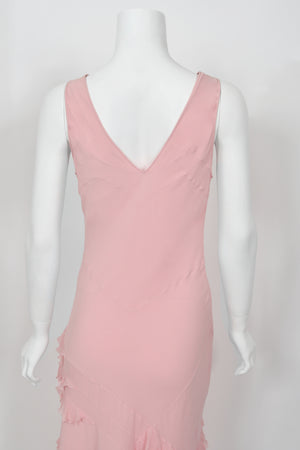 2004 Christian Dior by John Galliano Pastel Pink Silk Tiered Ruffle Bias-Cut Dress