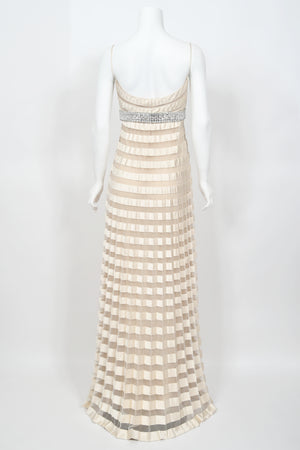 2007 Valentino Documented Runway Ivory Sheer-Illusion Silk & Tulle Pleated Gown