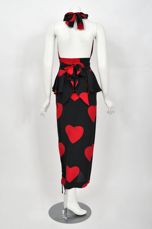 1994 Moschino Couture Documented 'Heartbreaker' Novelty Print Silk Convertible Dress