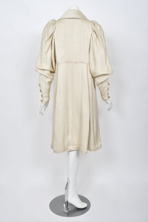 1973 Bill Gibb Couture Embroidered Ivory Satin Mutton-Sleeve Jacket & Vest