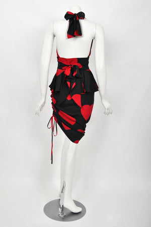 1994 Moschino Couture Documented 'Heartbreaker' Novelty Print Silk Convertible Dress