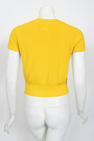 1996 Chanel by Karl Lagerfeld Runway Yellow Knit Cropped Sweater Set