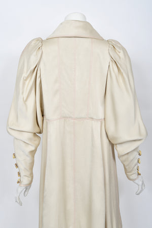 1973 Bill Gibb Couture Embroidered Ivory Satin Mutton-Sleeve Jacket & Vest