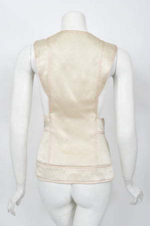 1973 Bill Gibb Couture Embroidered Ivory Satin Mutton-Sleeve Jacket & Vest
