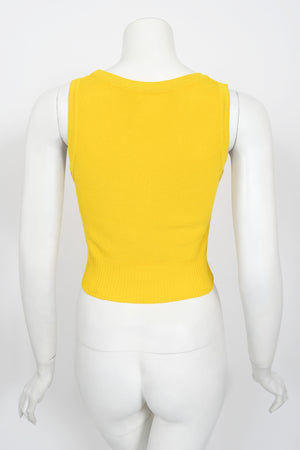 1996 Chanel by Karl Lagerfeld Runway Yellow Knit Cropped Sweater Set