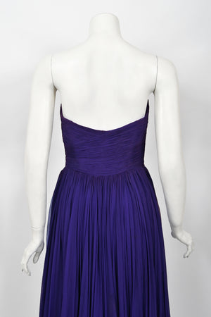 1950's Gigliola Curiel Couture Pleated Purple Silk Chiffon Strapless Goddess Gown