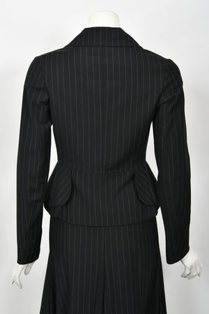 1994 Vivienne Westwood Pinstripe Wool Jacket & High-Low Trained Skirt Ensemble