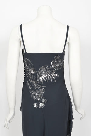 2006 Christian Dior by John Galliano Beaded Gunmetal Silk Bustier Dress
