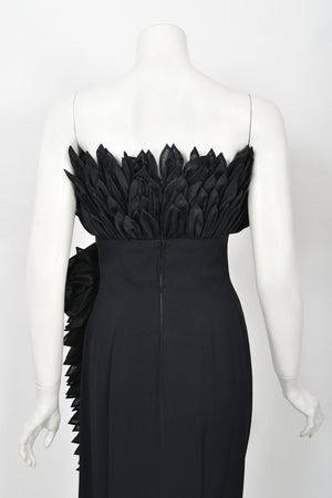 1959 Hall Ludlow Couture Museum-Held Black Silk Appliquéd Petals Hourglass Gown