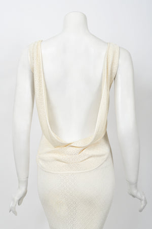 1998 John Galliano Documented Runway Ivory Stretch Knit Sheer Bias-Cut Backless Gown