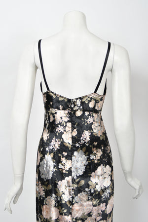 1997 Dolce & Gabbana Floral Stretch Velvet Cut-Out Bustier Slip Dress with Tags