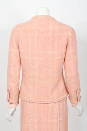 1973 Chanel Haute Couture Documented Pink Wool Jacket Blouse Skirt Three-Piece Suit