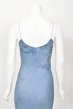 2000 Christian Dior by John Galliano Trompe L'oeil Denim Print Silk Bias-Cut Dress