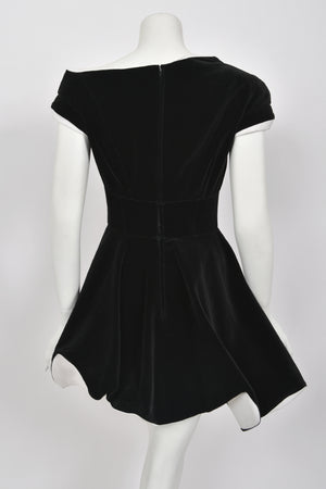 1994 f/w Thierry Mugler Black Velvet & White Silk Sculpted Futuristic Mini Dress