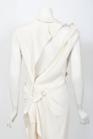 2000 Christian Dior by John Galliano Ivory Crepe Cut-Out Asymmetric Draped Dress