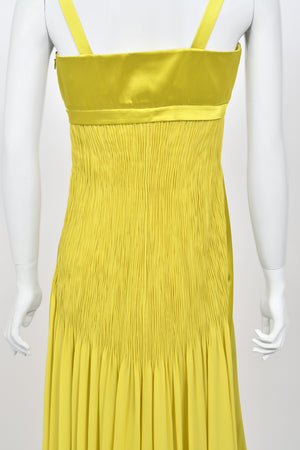 2005 Valentino Runway Chartreuse Yellow Silk Shelf-Bust Bustier High Slit Gown