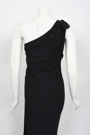 2008 Christian Dior by John Galliano Black Beaded Silk High Slit Bias-Cut Gown