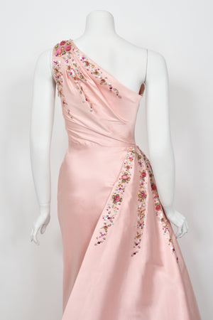 2007 Christian Dior by John Galliano Beaded Pink Silk Asymmetric Sculptural Gown