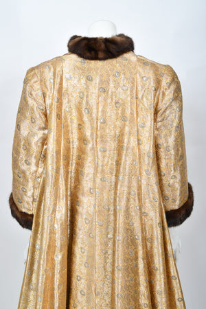 1949 Traina-Norell Couture Vogue Documented Metallic Gold Silk & Mink Swing Coat