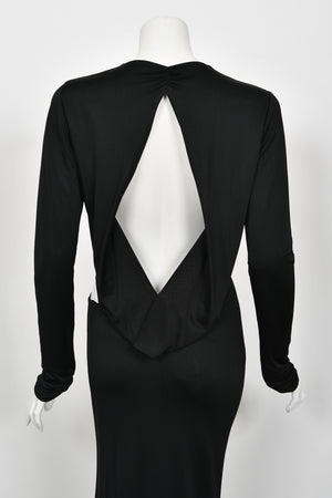 2004 Gucci by Tom Ford Black Silk Jersey Plunge Long Sleeve Cut-Out Finale Gown