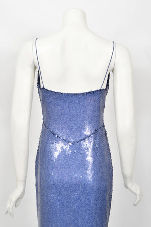 2000 Christian Dior by John Galliano Fully Sequin Ocean Blue Bias-Cut Slip Gown