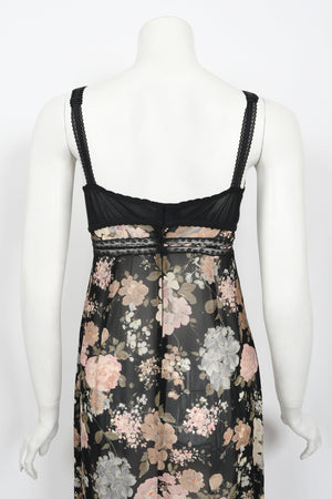 1997 Dolce & Gabbana Sheer Floral Chiffon & Lace Built-In Bra Slip Dress