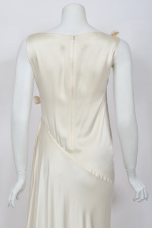 2002 Valentino Candlelight Silk Beaded Sequin Cut Out Ties Draped Bias-Cut Gown